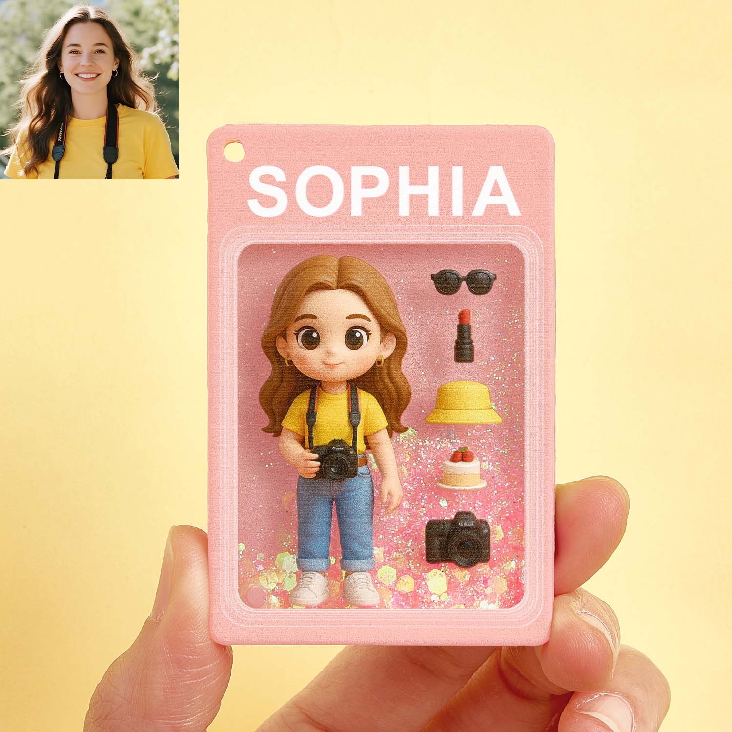 Aimant De Réfrigérateur Personnalisé Avec Photo Et Dessin Animé, Paillettes Et Sables Mouvants En Acrylique, Cadeau