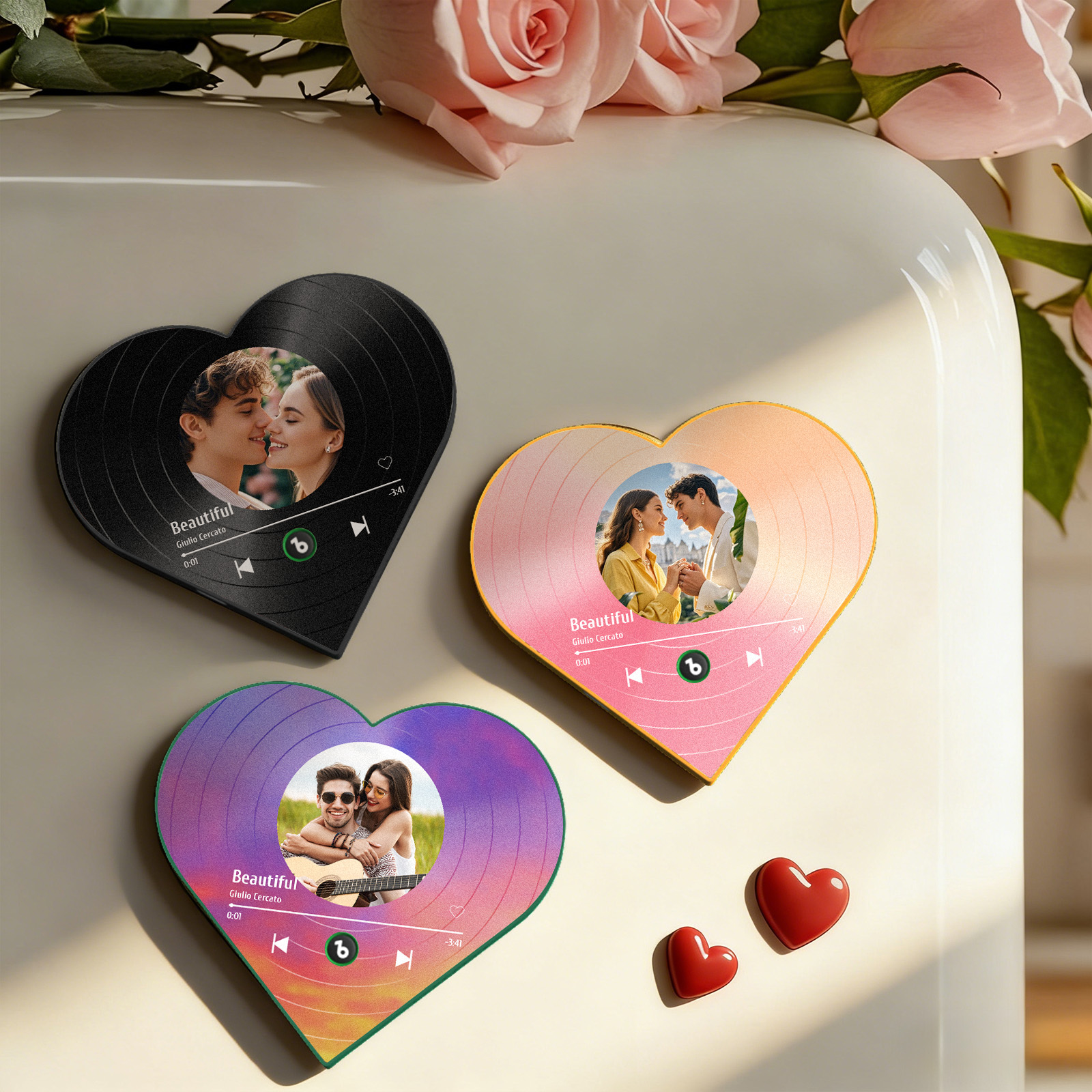 Aimant De Réfrigérateur Personnalisé En Forme De Cœur, Style Vinyle, Cadeau Romantique Pour La Saint-valentin, Idéal Pour Les Couples