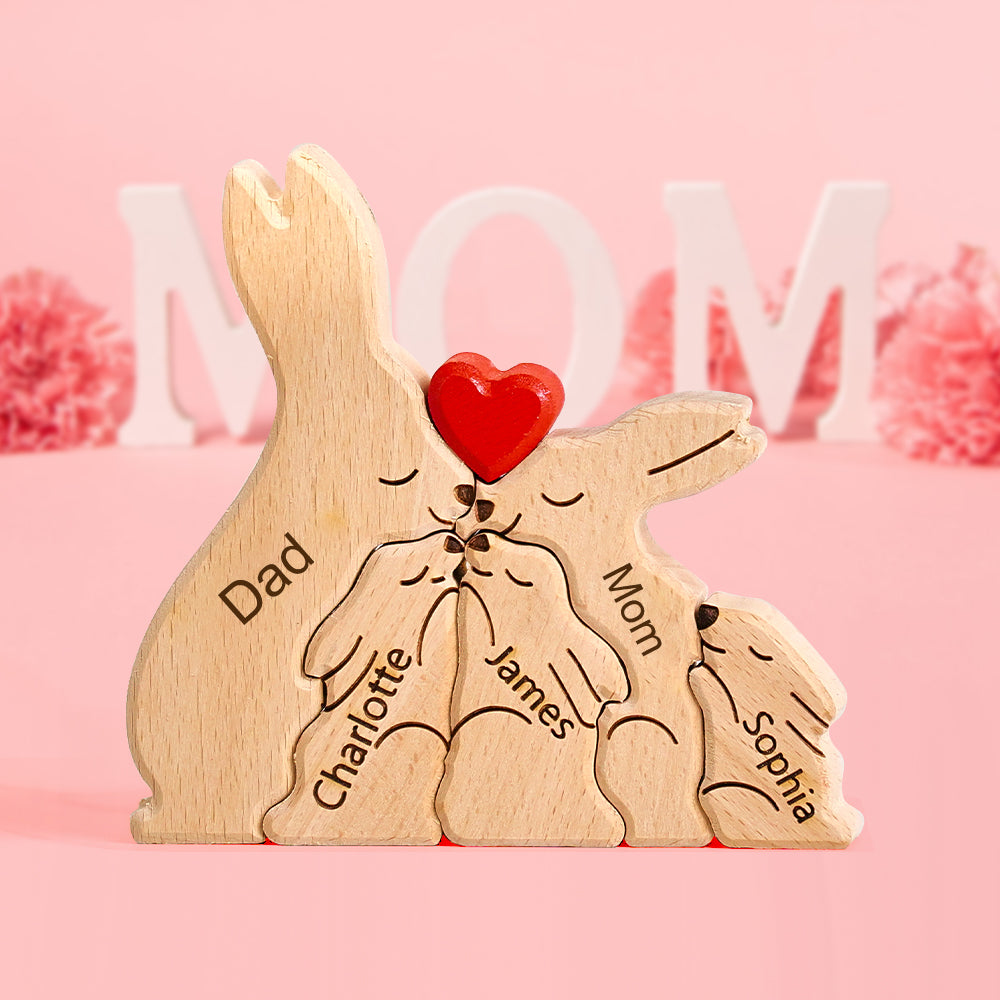 Cadeaux de la fête des mères Puzzle Familial De Lapin En Bois, Noms Personnalisés, Cadeaux De Réchauffement De La Maison, Décoration De La Maison