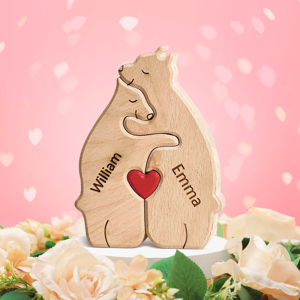 Cadeaux de la fête des mères Puzzle Familial Ours En Bois Personnalisé, Noms Personnalisés, Cadeaux De Décoration Pour La Maison