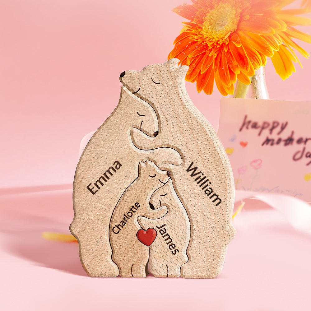 Cadeaux de la fête des mères Puzzle Familial Ours En Bois Personnalisé, Noms Personnalisés, Cadeaux De Décoration Pour La Maison