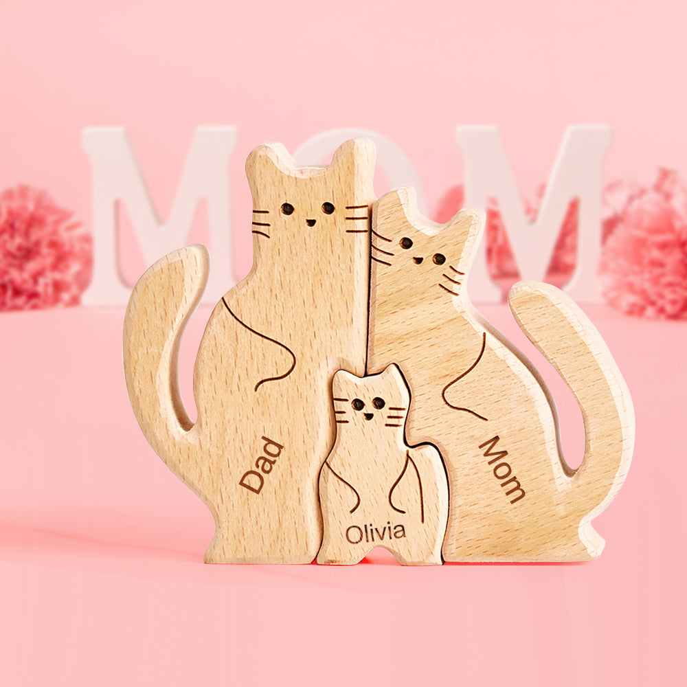 Cadeaux de la fête des mères Puzzle De Noms Personnalisés En Bois Pour Famille De Chats, Cadeaux De Décoration Pour La Maison
