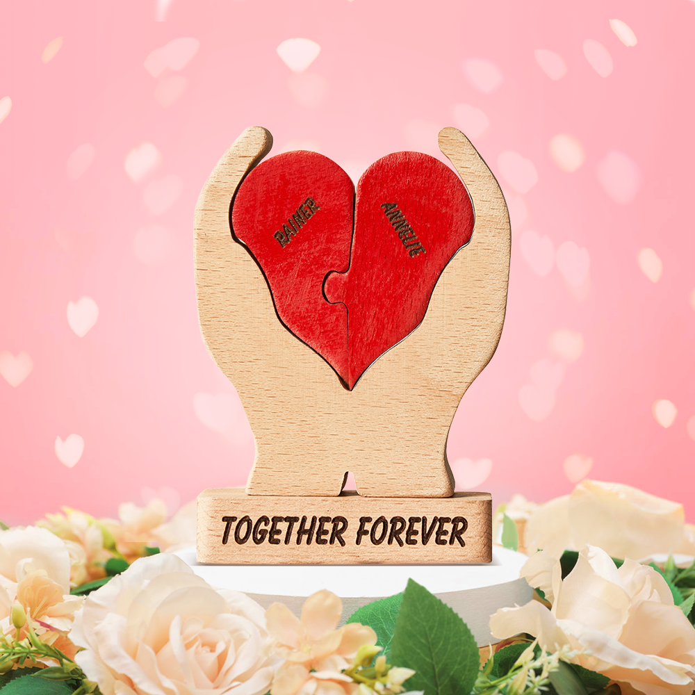 Cadeaux de la Saint-Valentin Puzzle Familial En Forme De Cœur En Bois Avec Noms Personnalisés, Décoration De Maison