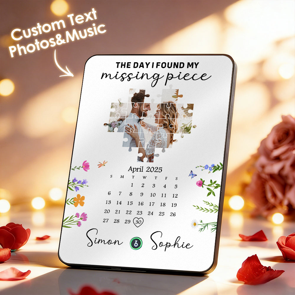 Plaque Musicale Personnalisée Avec Cadre Acrylique Et Lecteur Pour Couples - Le Jour Où J'ai Retrouvé Ma Pièce Manquante