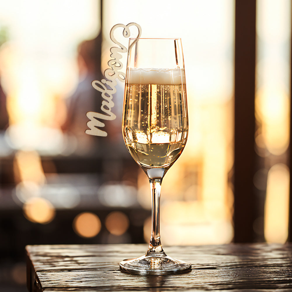 Marque-places En Bois Personnalisés Pour La Flûte À Champagne, Cartes Nominatives, Décoration De Table De Mariage