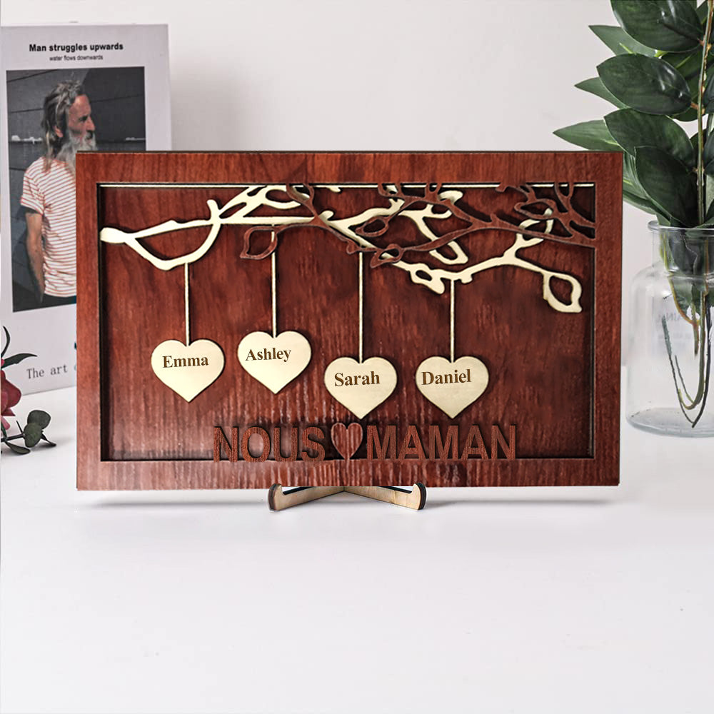 Nom Gravé Personnalisé Signe d'Arbre Familial Ornement Plaque Bois Personnalisée Cadeau Fête des Mères