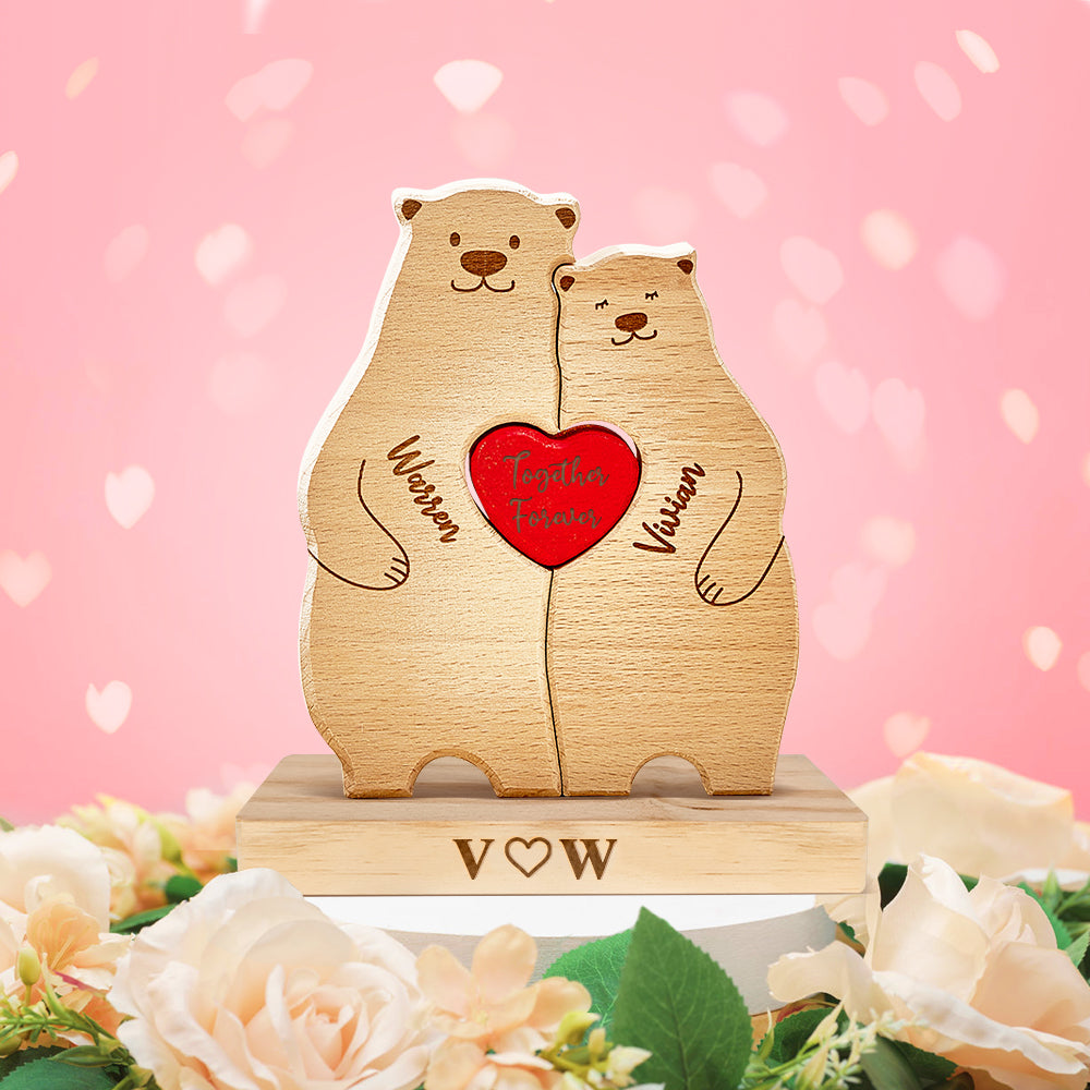 Ours En Bois Personnalisés, Puzzle Avec Noms De Membres De La Famille, Cadeaux De Décoration Pour La Maison（Seul Puzzle）