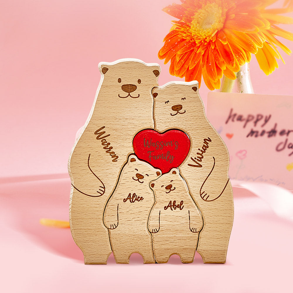 Cadeaux de la fête des mères Ours en bois personnalisés, puzzle des noms des membres de la famille, cadeaux de décoration de la maison pour femme