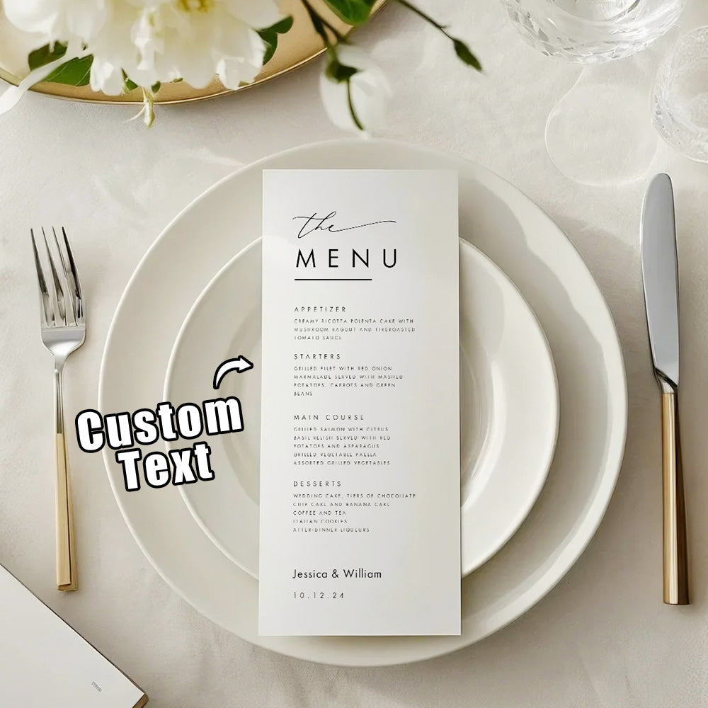 Carte De Menu De Mariage Minimaliste Personnalisée Menu De Dîner De Mariage