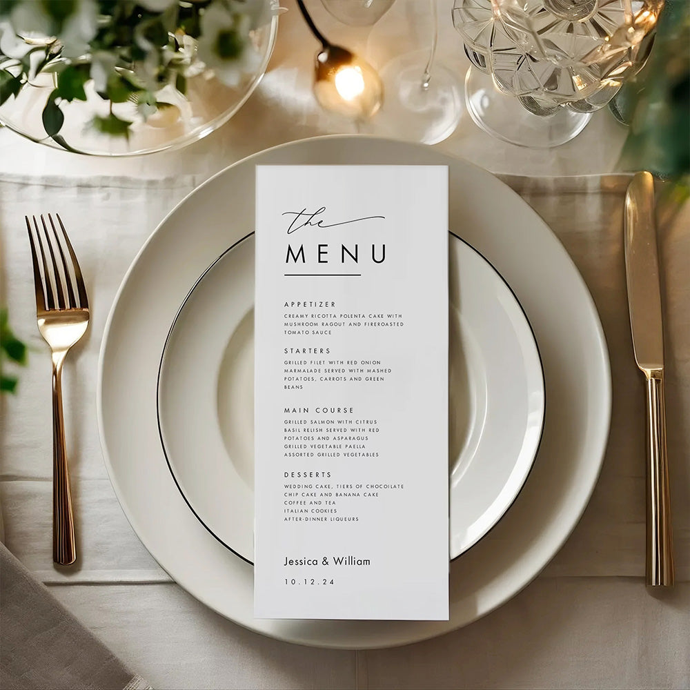 Carte De Menu De Mariage Minimaliste Personnalisée Menu De Dîner De Mariage