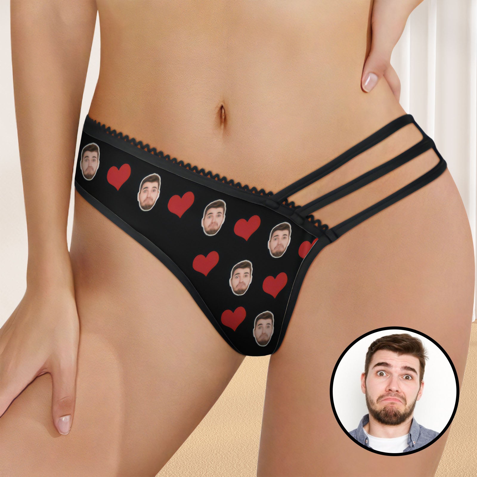 Culotte De Visage Personnalisée En Maille À Fines Bretelles, Culotte Sexy Pour Elle