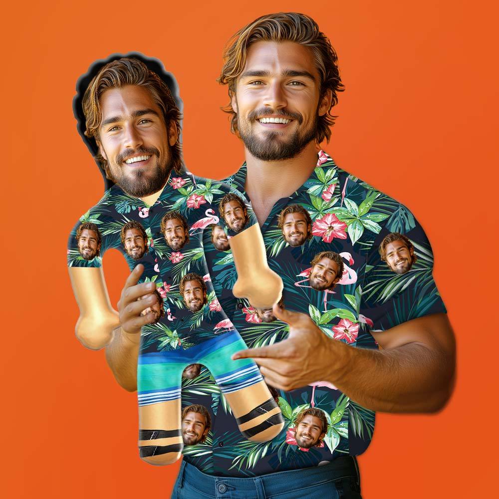 Poupées gonflables personnalisées, chemise hawaïenne, flamant rose coloré, visage imprimé amusant pour hommes gonflables, cadeaux de fête