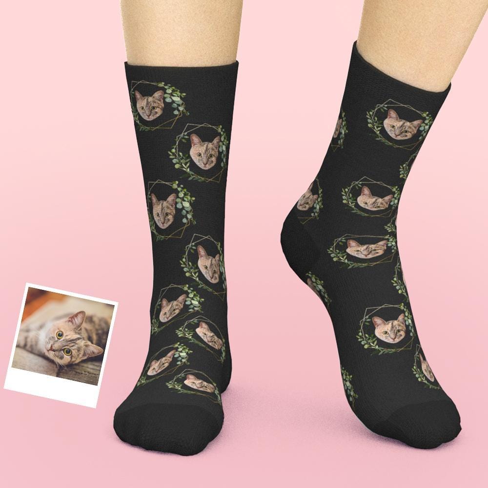 Chaussettes Photo De Chat Personnalisées Pour Animaux De Compagnie Avec Feuilles Meilleur Cadeau De Noël Pour Les Amoureux Des Chats