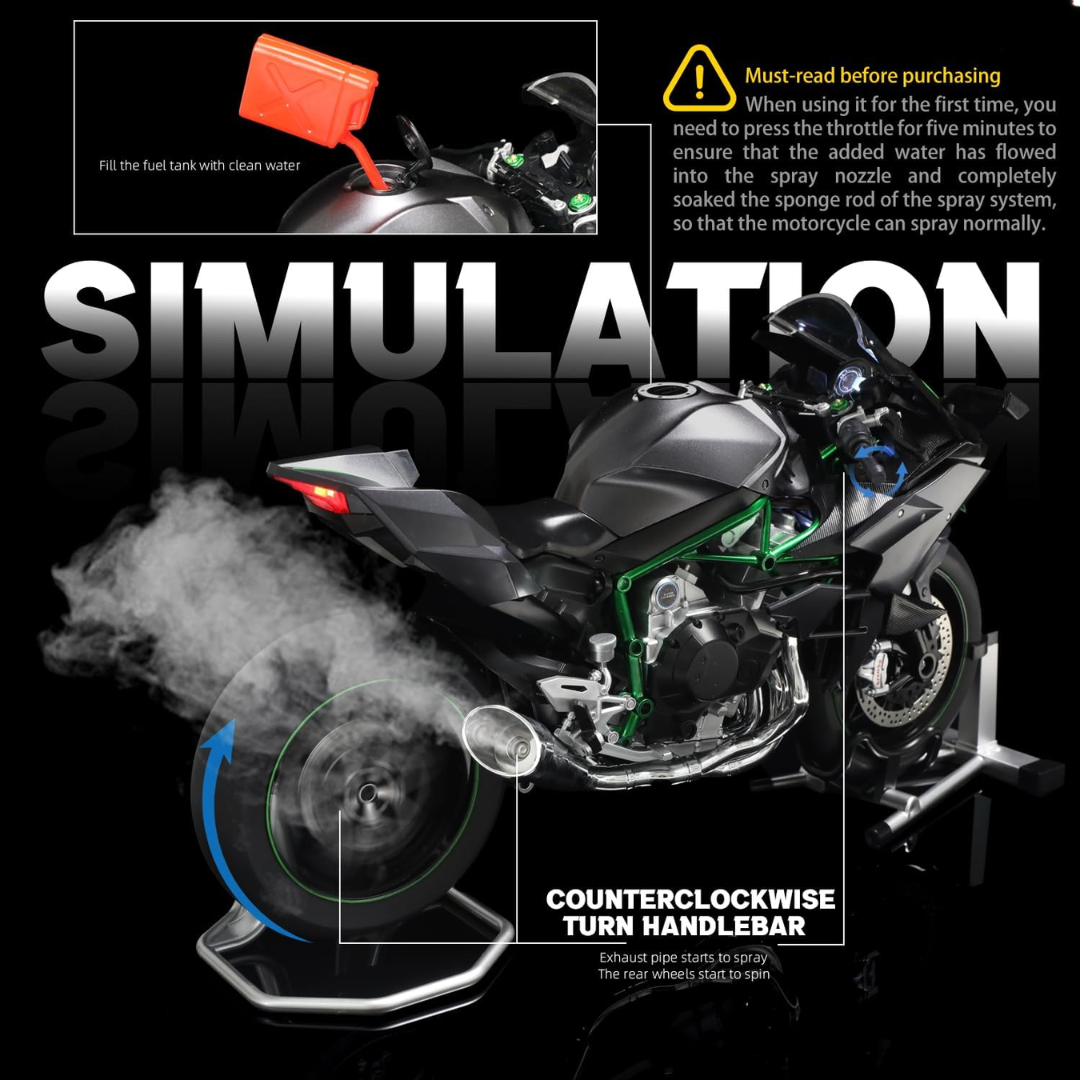 Modèle de Moto pour Kawasaki Ninja H2R, modèle de Moto en métal moulé sous pression avec clé d'imitation, son et lumière pulvérisée