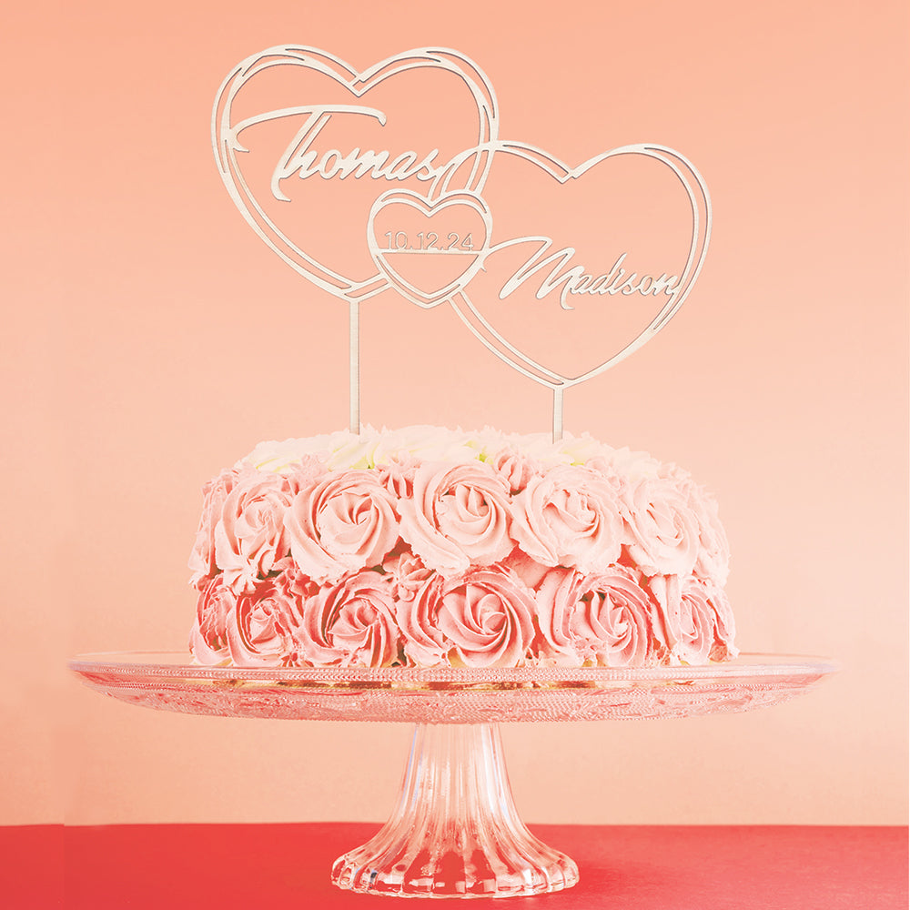 Décoration De Gâteau Personnalisée Avec Cœurs Pour Mariage