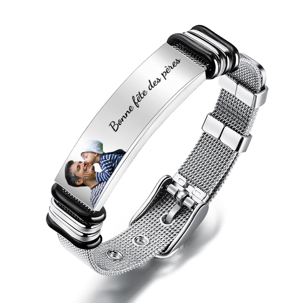 Cadeau de la fête des pères Photo Personnalisée Et Bracelet En Acier Inoxydable Gravé Meilleur Quelque Chose De Nouveau Cadeau Pour Le Jour Du Mariage