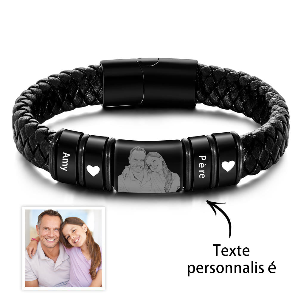 Bracelet personnalisé avec photo gravée Bracelet en cuir personnalisé pour papa