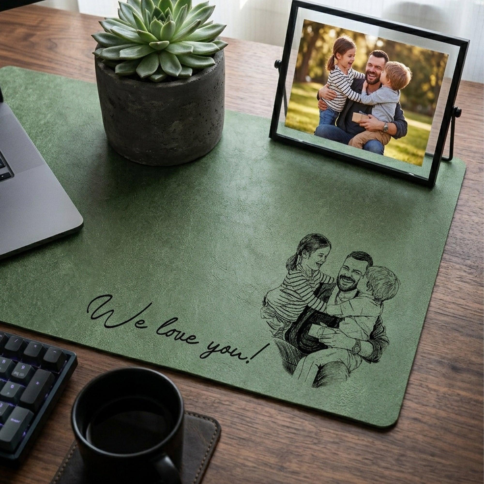 Tapis de bureau personnalisé avec texte et photo, dessin au trait, pour papa, mari, cadeau de fête des pères