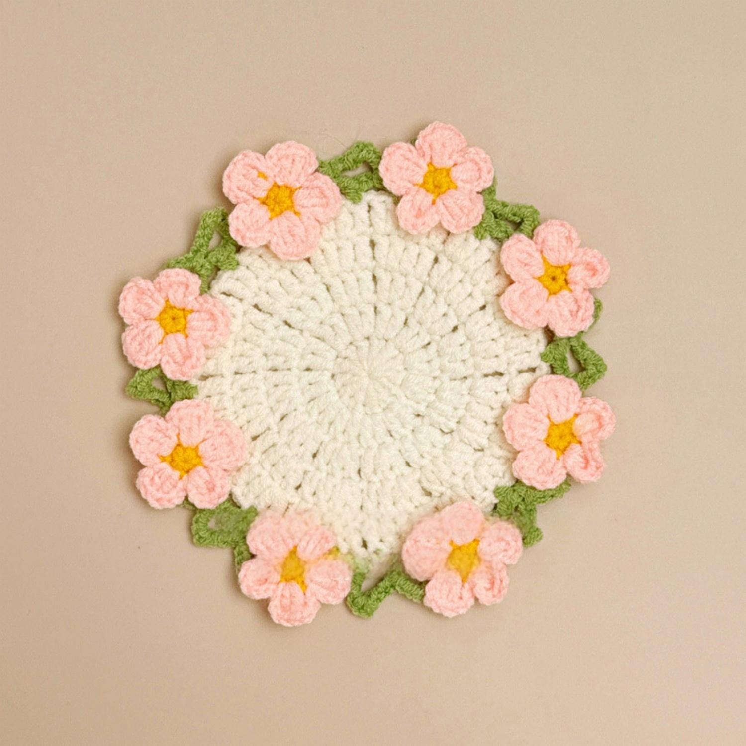 Dessous De Verre En Tricot À Fleurs, Dessous De Verre En Colza, Panier De Fleurs Tressé À La Main, Cadeau Pour Une Mère Ou Une Petite Amie