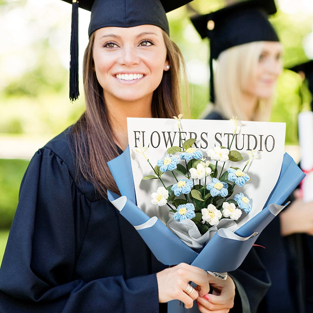 Bouquet De Fleurs Au Crochet Tricoté À La Main, Petit Bouquet De Marguerites, Cadeau De Remise De Diplôme Pour Elle