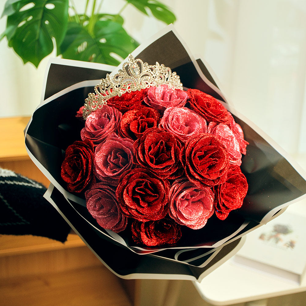 Bouquet De Roses À Paillettes Rouges Et Roses, Meilleurs Cadeaux D'anniversaire Pour Petite Amie, Femme, Maman