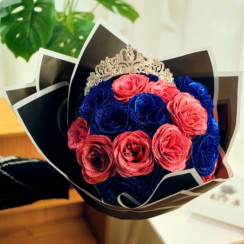 Bouquet De Roses À Paillettes Rouges Et Bleues, Meilleurs Cadeaux D'anniversaire Pour Petite Amie Et Femme