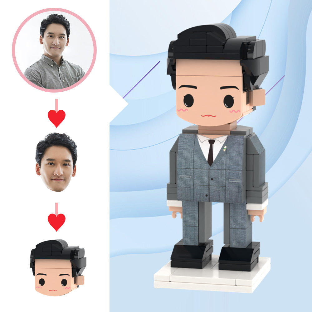 Cadeaux De Mariage Robe Grise Figurines En Brique Tête Personnalisée Figurines En Brique Mignonnes Petit Bloc De Particules Jouet