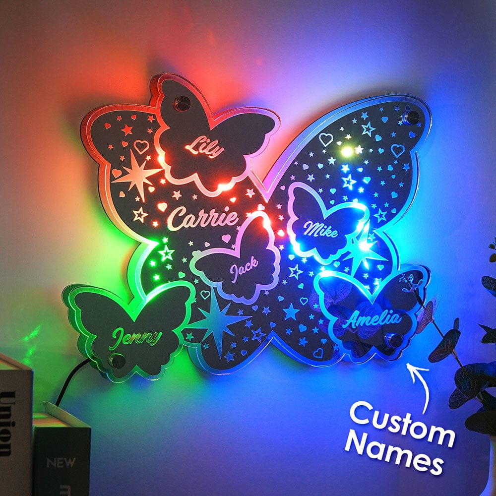 Custom Butterfly Mirror Light with Family Name Personalized Gift for Her/Mom