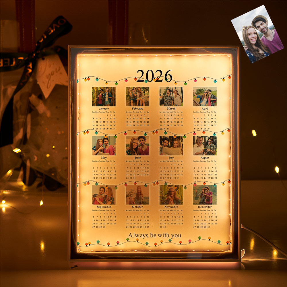 Boîte Lumineuse Miroir Calendrier 2026 Personnalisée Avec Photo - Cadeau De Saint-valentin
