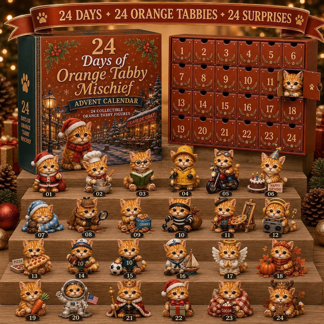 Calendrier De L'Avent Chat, Compte à Rebours De Noël De 24 Jours, Adorable Chaton, Décoration Plate 2D, Cadeau De Noël Et Décoration Pour Les Amoureux Des Chats