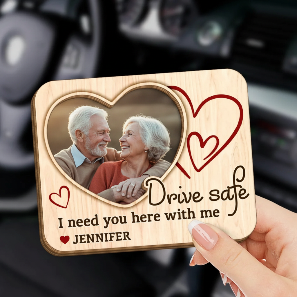 Conduis Prudemment, J'ai Besoin De Toi À Mes Côtés – Clip De Pare-soleil De Voiture En Bois À 2 Couches Avec Photo De Couple Personnalisée