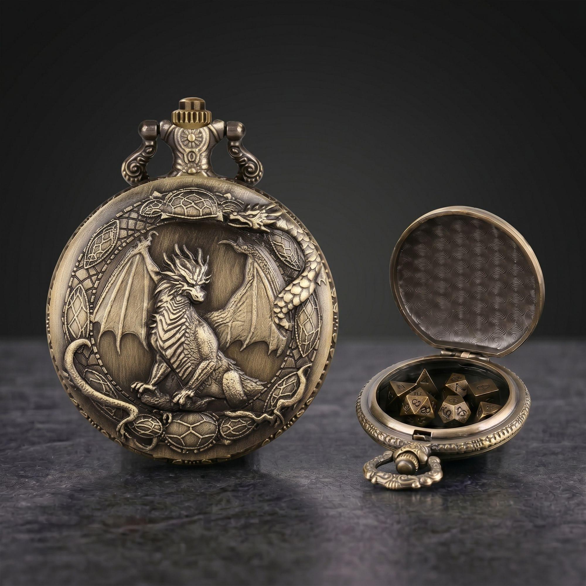 Ensemble De Dés Dragon Crest Pocket Watch TTRPG Polyedral Deserts