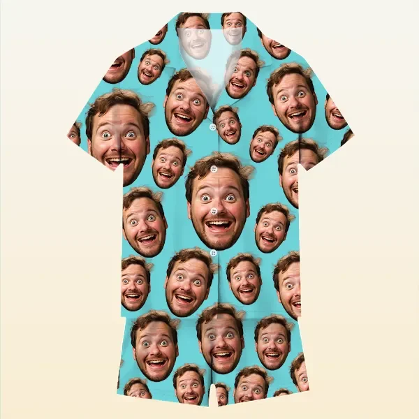 Pyjamas À Manches Courtes Personnalisés Avec Visage Amusant - Pyjamas Photo Personnalisés