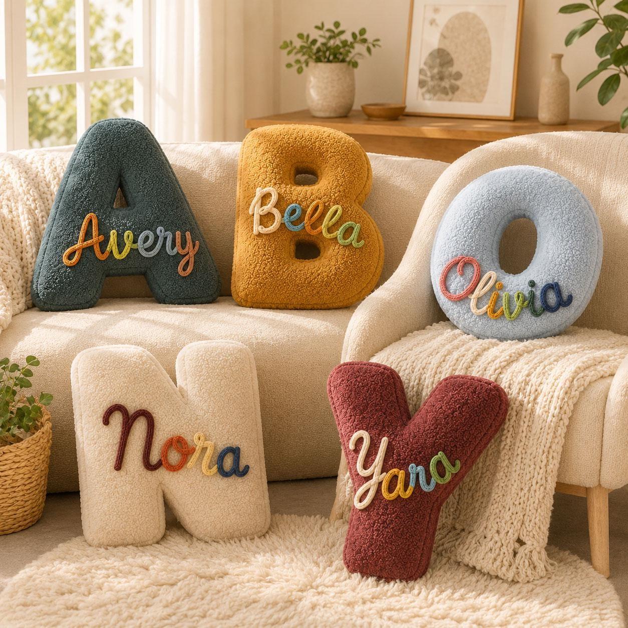 Coussin Personnalisé Avec Initiale Et Prénom - Cadeau D'anniversaire Ou De Pendaison De Crémaillère Pour Enfant