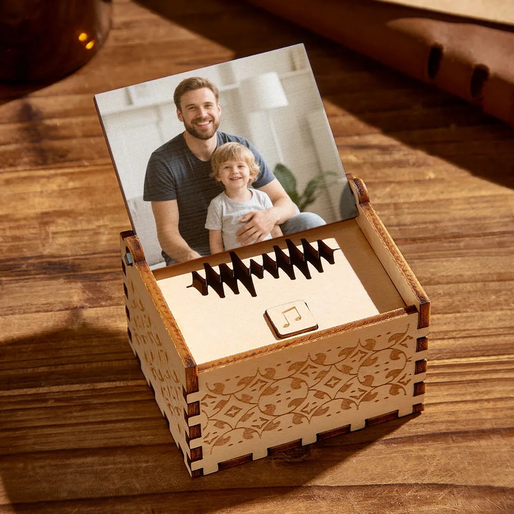Boîte À Musique Numérique Personnalisée - Mélodie Ou Voix Au Choix - Boîte À Musique En Bois Avec Photo Et Texte - Cadeau Pour La Fête Des Pères