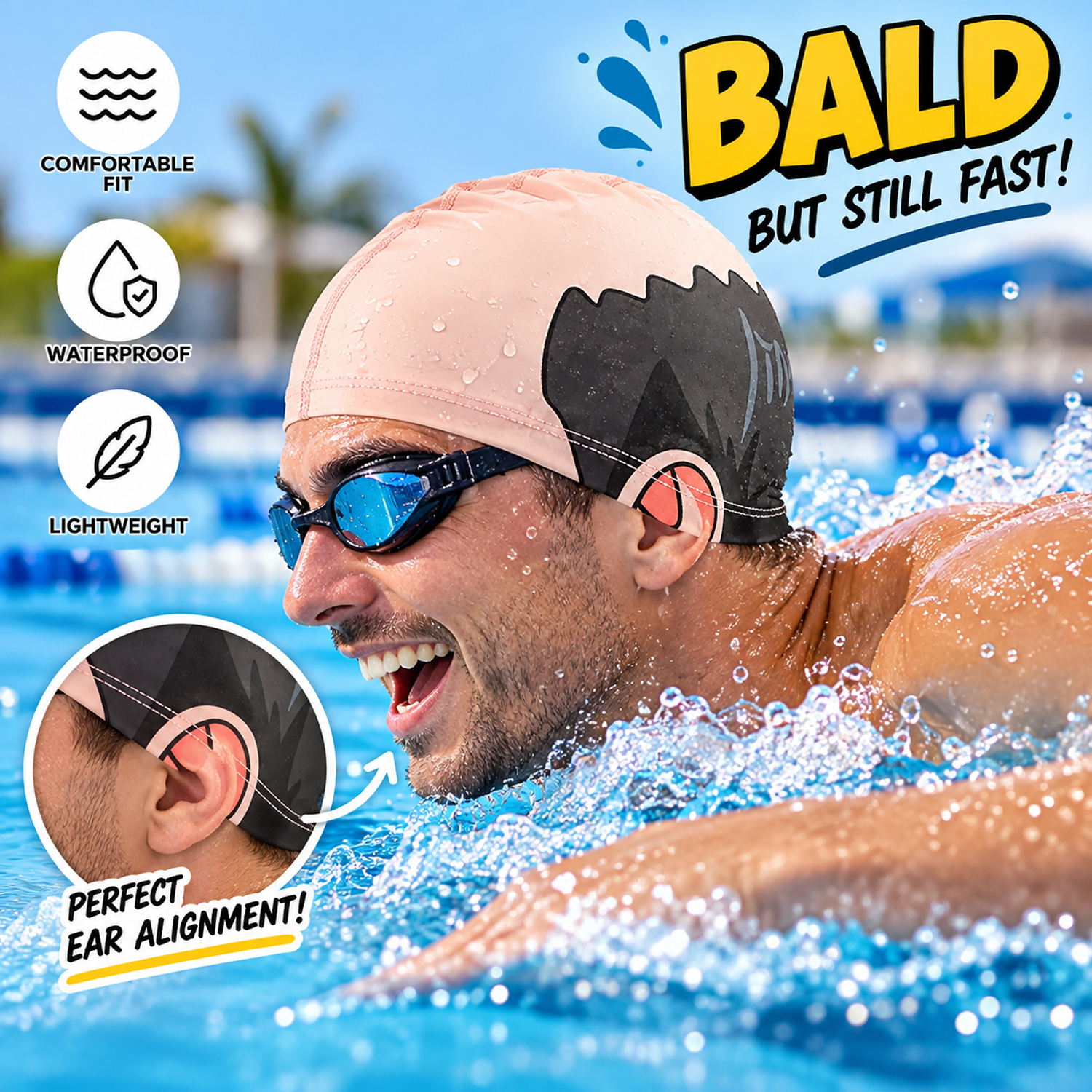 Bonnet De Bain Drôle Pour Tête Chauve – Bonnet De Bain Fantaisie Humoristique 
