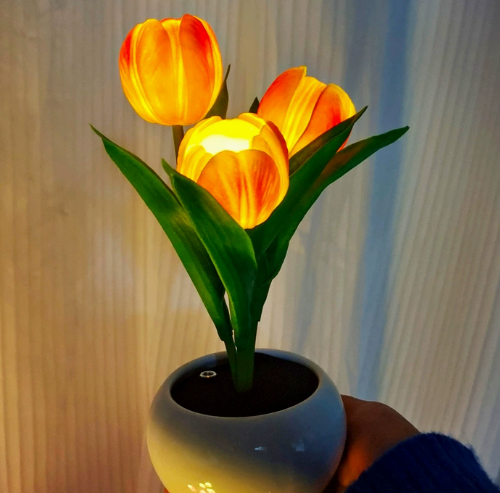 Veilleuse Led Tulipe, Lampe De Table Décorative En Forme De Tulipe, Idéale Pour La Chambre, La Décoration Intérieure Ou Comme Cadeau Pour Femme.
