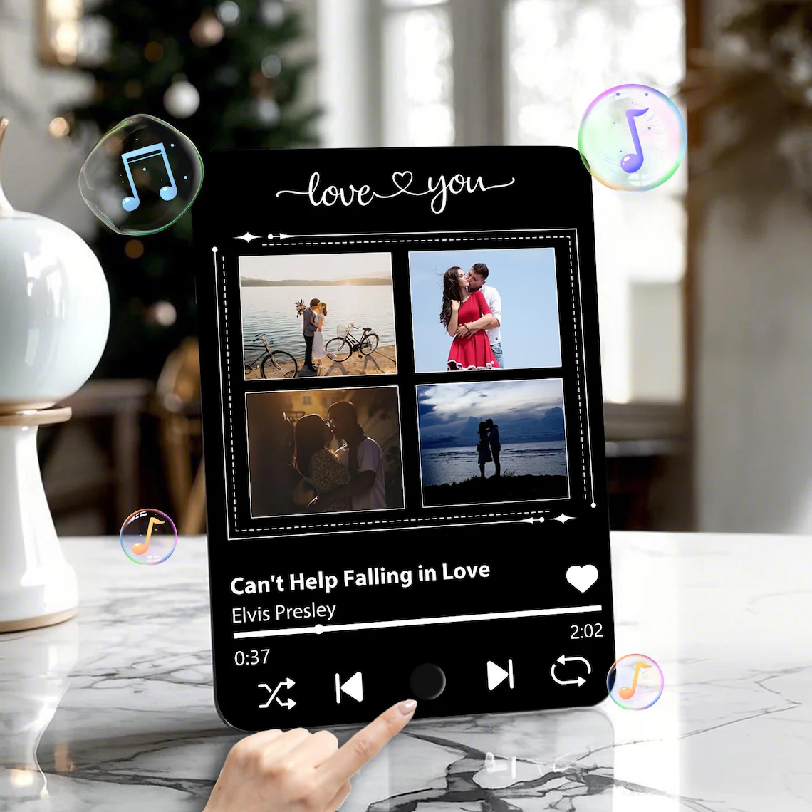 Plaque Musicale Personnalisée - Cadre Photo Musical Personnalisé Avec Lecture De Chansons | Cadeau D'anniversaire, De Noël Ou Autre Pour Les Couples