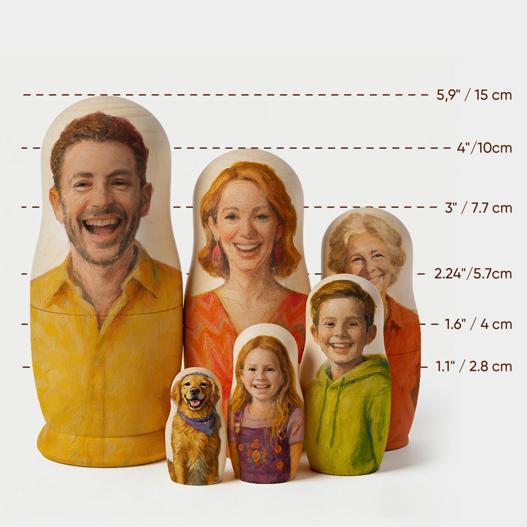 Poupée Russe Personnalisée Avec Portrait, Style Peinture À L'huile, Cadeau Familial, Poupée Russe Matriochka, Cadeau De Noël