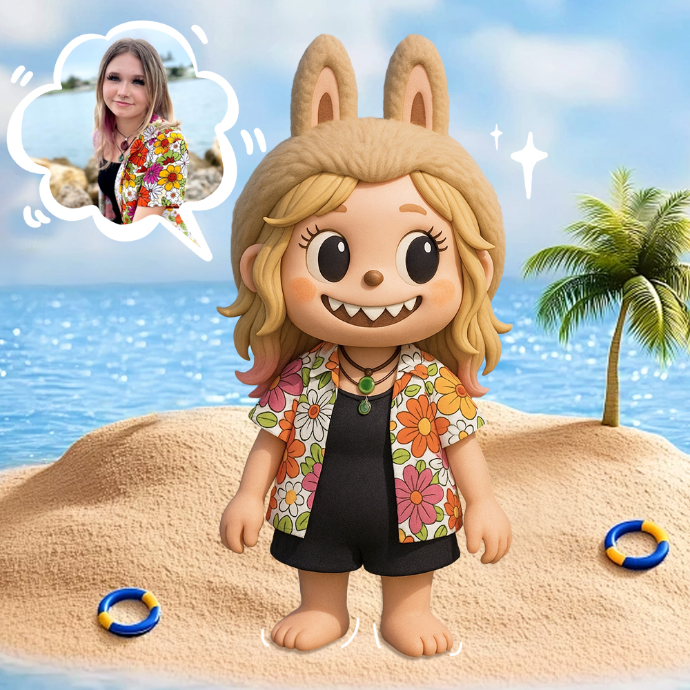 Süße Häschen-mädchen 3d-cartoon-figur Mit Buntem Blumen-sommer-outfit