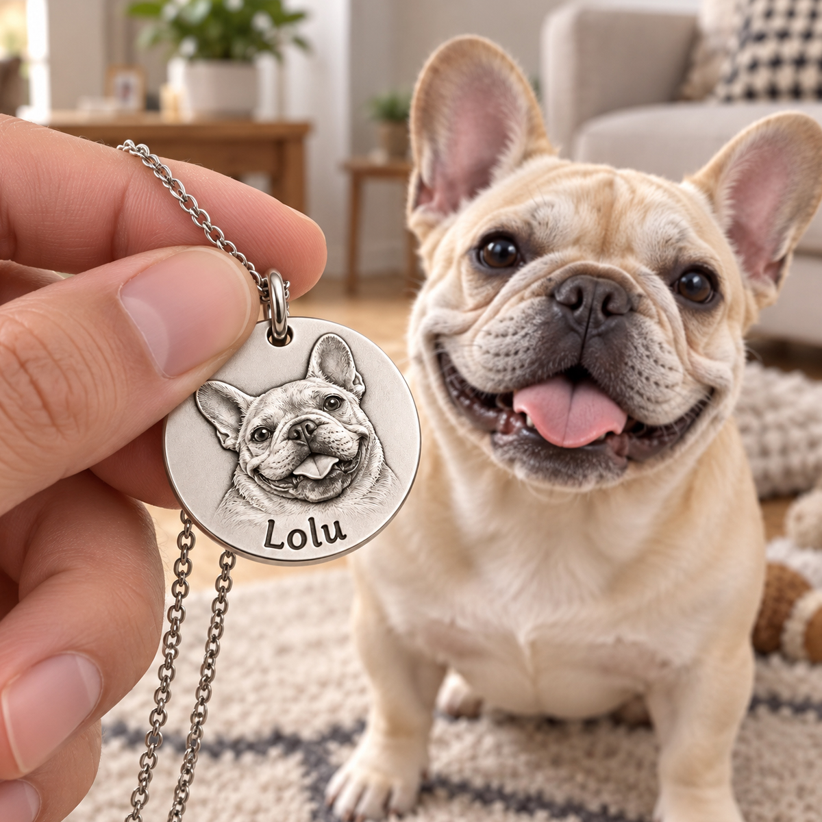 Personalisierte 925 Sterling Silber 3D Relief Haustier Foto Münze Halskette, Individuelles HaustierPortrait Münze Medaillon Geschenk Für Haustierliebhaber