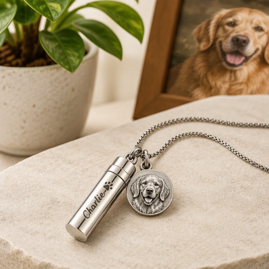 Personalisierte Halskette Aus 925er-Sterlingsilber Mit 3D-Relief-Haustierporträt, Foto-Halskette, Urnen-Zylinder-Anhänger, Haustierverlust-Denkmal, Andenken, Schmuck, Geschenk Für Haustierliebhaber