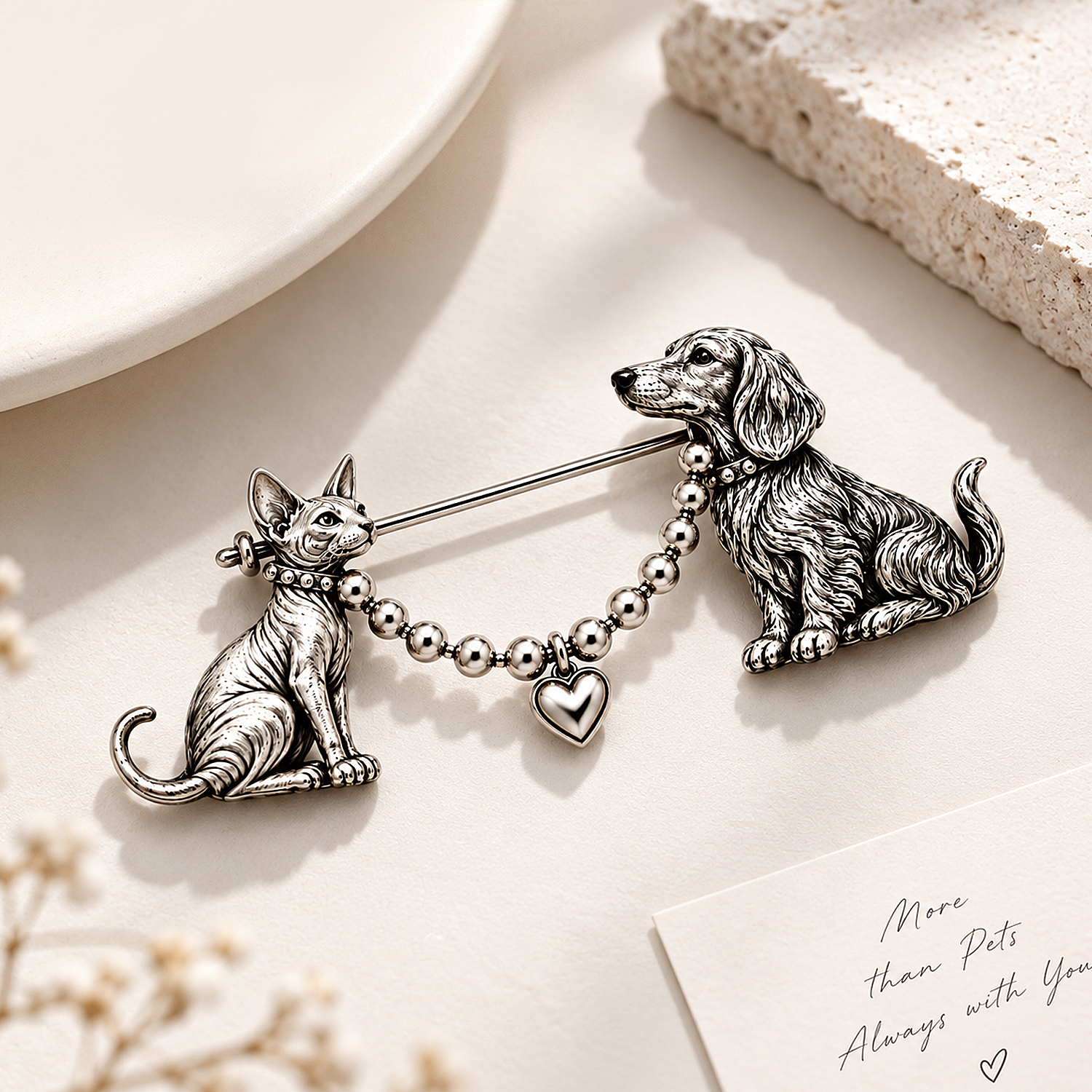 Personalisierte 925 Sterling Silber 3D Zwei Haustier Foto Pin Benutzerdefinierte Doppel Katze Hund Figur Brosche Geschenk Für Haustierbesitzer
