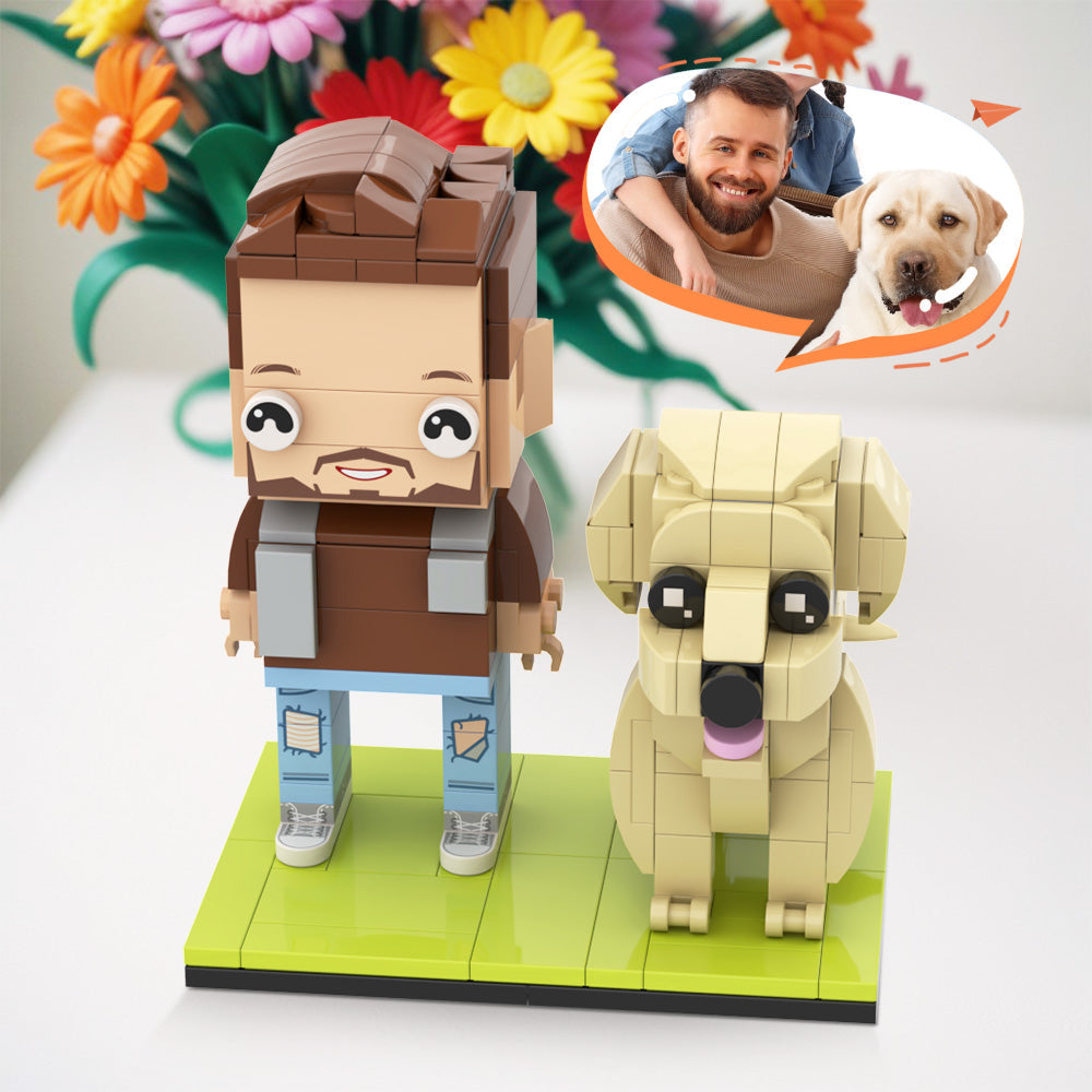 Haustiere Liebhaber Geschenke Anpassbare Labrador-ganzkörpermenschen Mit Hund Individuelle Ziegelfiguren Schöne Landschaft Brick Me-figuren
