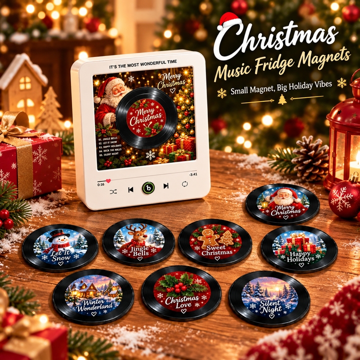 Weihnachtsgeschenke, Weihnachts-Kühlschrankmagnet-Set Mit Rotierendem Vinyl-Scheiben-Nachtlicht – 9 Festliche Weihnachtsdekor-Scheiben Für Küche, Büro Und Zuhause. GiftFridgebeats V6.0