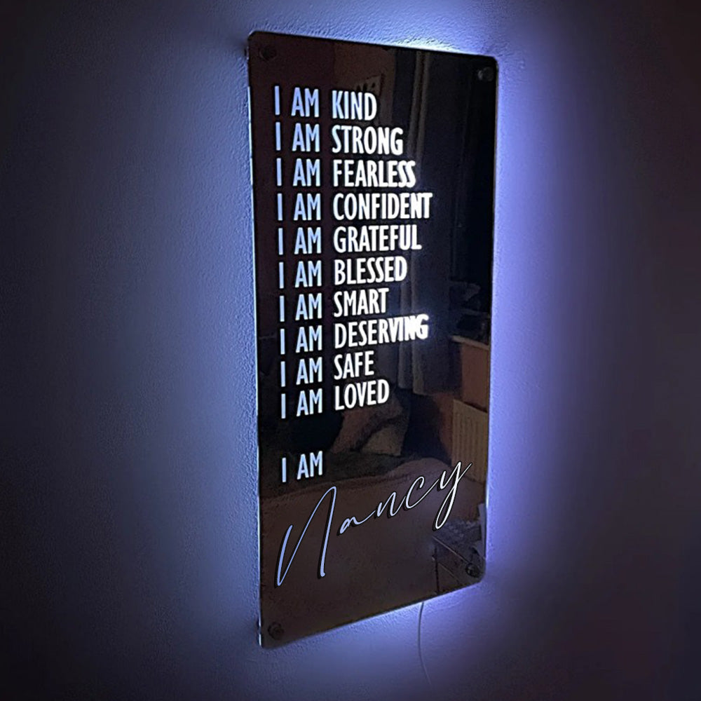 Affirmations Mirror für Weihnachtsgeschenke – I Am Mirror Light Bunte Schlafzimmerlampe