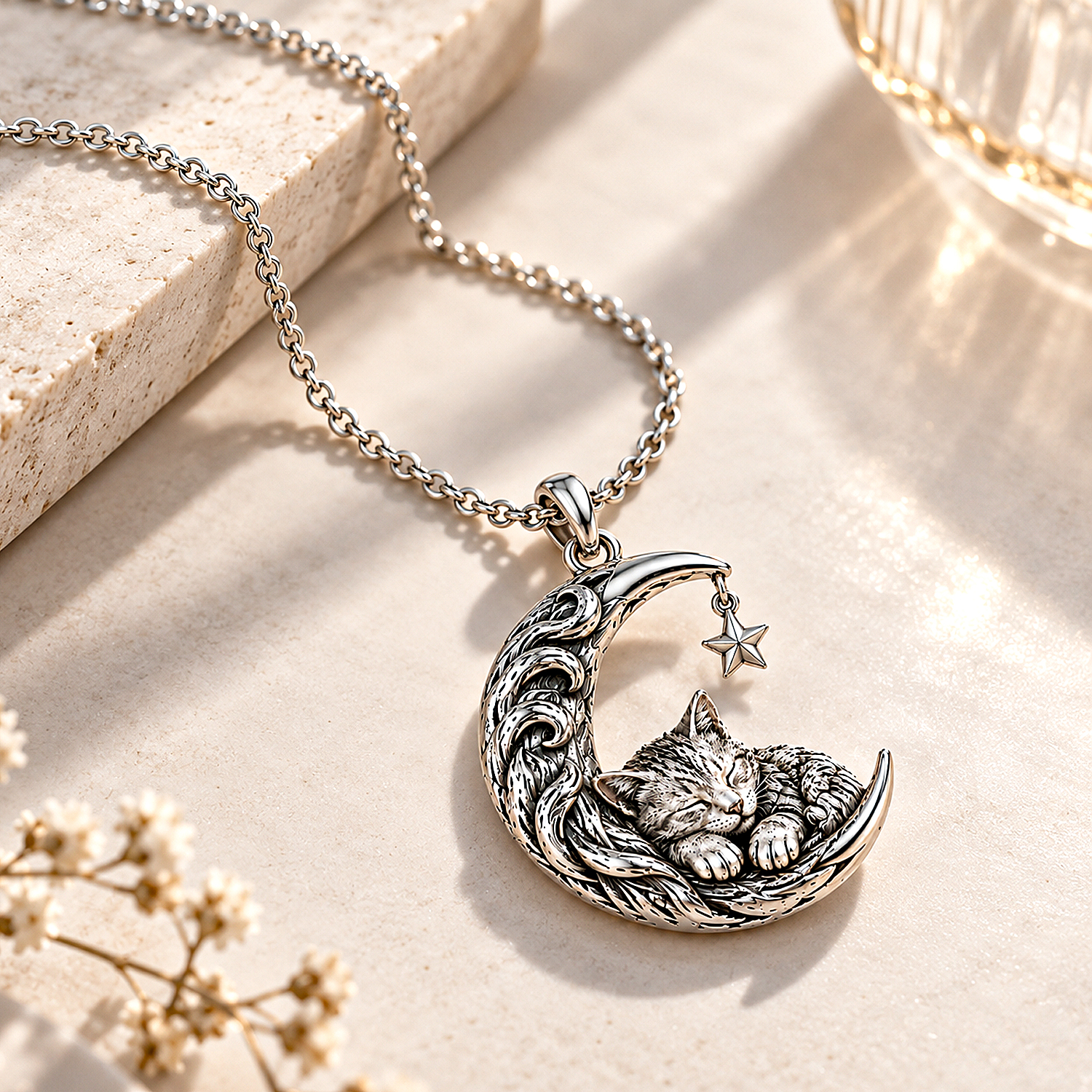 Personalisierte 925 Sterling Silber Personalisierte 3D Schlafende Haustier Foto Halbmond Halskette Geformte Katze Hund Anhänger Schmuck Geschenk Für Haustierliebhaber