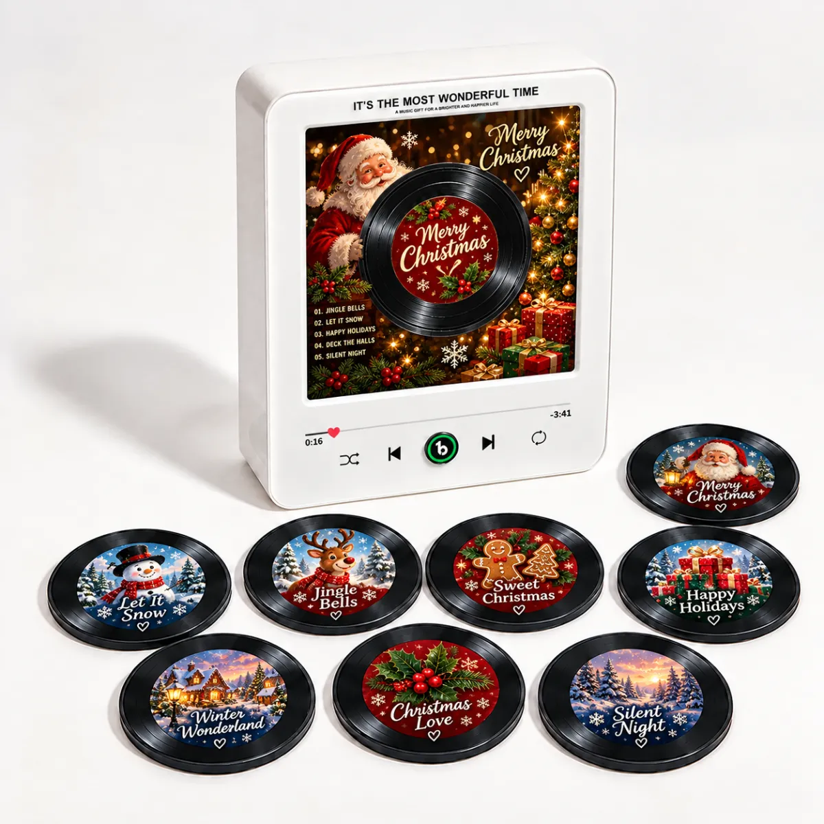 Weihnachtsgeschenke, Weihnachts-Kühlschrankmagnet-Set Mit Rotierendem Vinyl-Scheiben-Nachtlicht – 9 Festliche Weihnachtsdekor-Scheiben Für Küche, Büro Und Zuhause. GiftFridgebeats V6.0