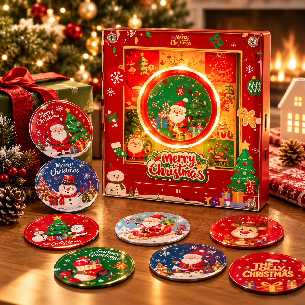 Weihnachtsgeschenke Personalisierter Foto- Und Musik-Vinyl-Kühlschrankmagnet Mit Drehbarer Schallplatte – Individuelle Schallplatte Mit Dynamischem LED-Licht Fridgebeats V6.0