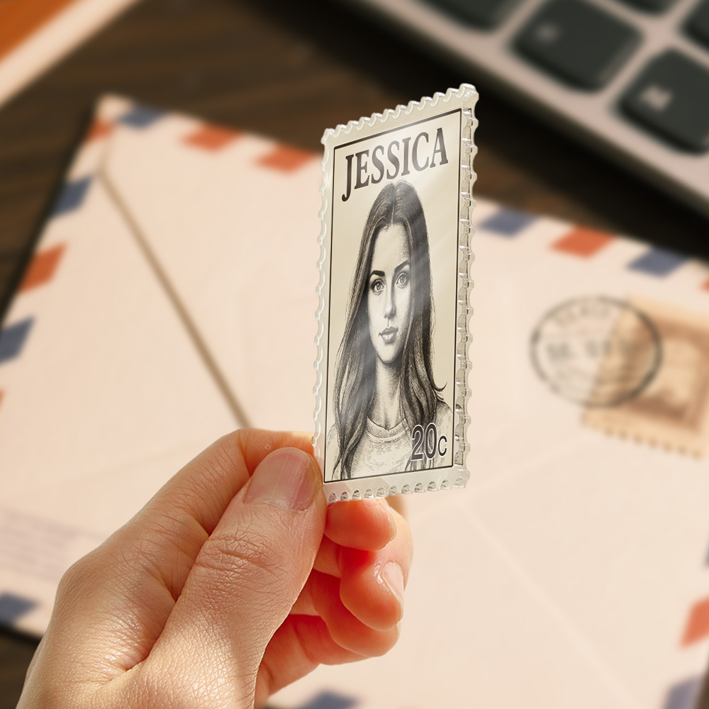 Kühlschrankmagnet Mit Individuellem Portrait Und Vintage-stempel, Personalisierter Fotoname, Briefmarke, Kühlschrankmagnet, Jubiläumsgeschenke